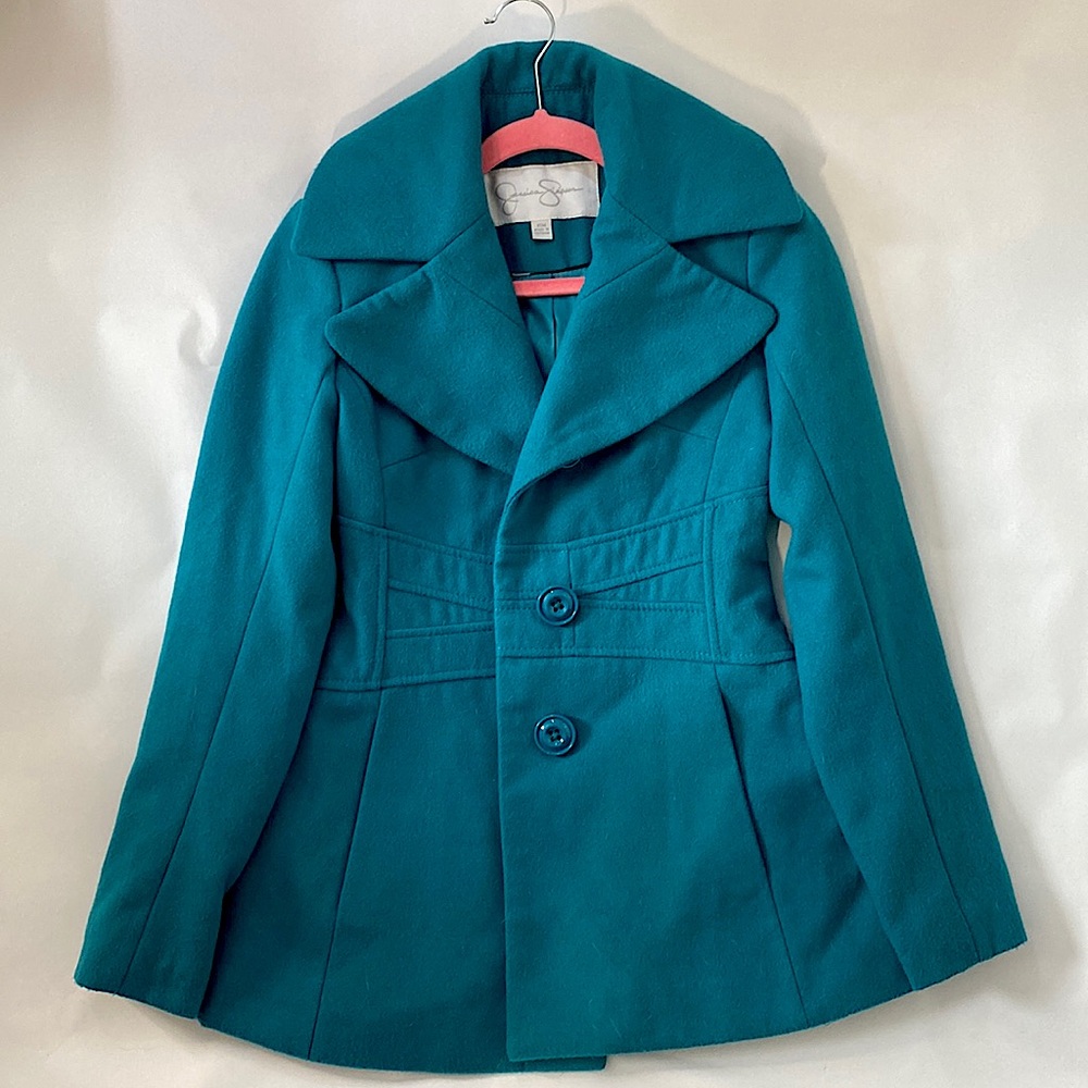XS Teal Jessica Simpson Flare Peacoat